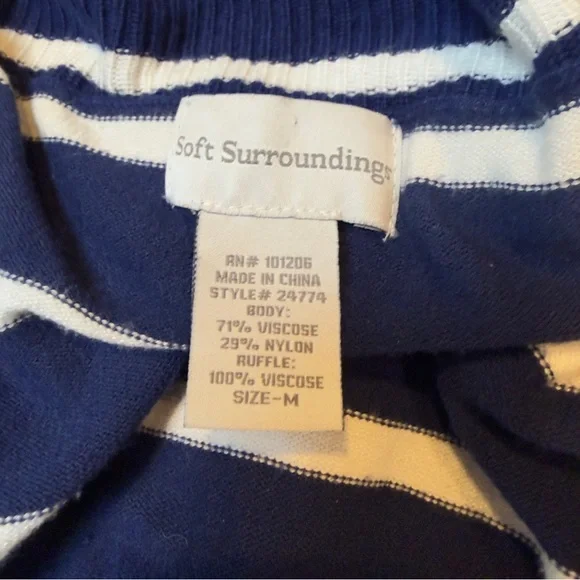 Soft Surroundings Navy White Stripe Open Front Waterfall Neck Cardigan Sweater - Picture 8 of 8